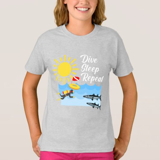 Dive Sleep Repeat Design - Girls' Basic T-Shirt (Voorkant)