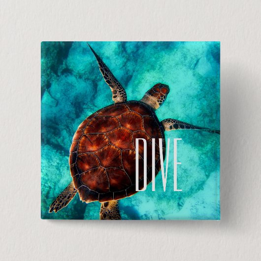 Dive Zee Turtle Vierkante Button 5,1 Cm (Voorkant)