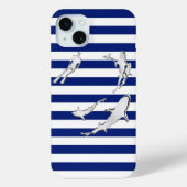 Diver en haaien op Nautical Stripes Case-Mate iPhone Case (Achterkant)