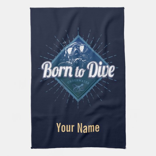 Diver retro Scuba Diving School Ocean Theedoek (Verticaal)