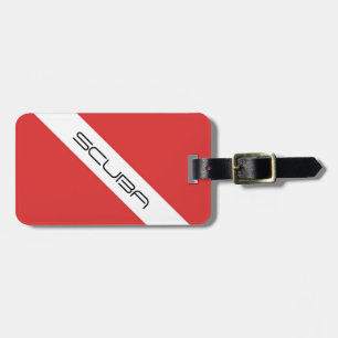 Divers Vlag, Emblem Red White - Scuba Diving Symbo Bagagelabel