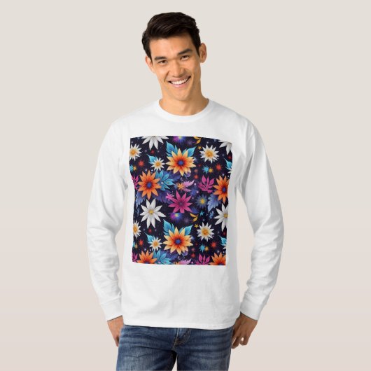 Diverse Bloemen in Schaduwen Patroon-24192 T-shirt (Voorkant volledig)