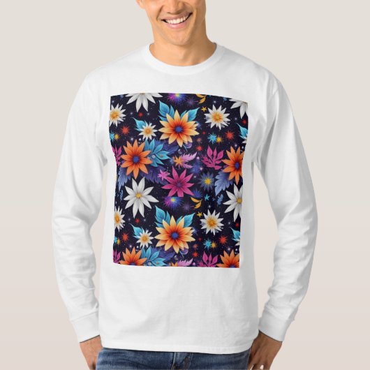 Diverse Bloemen in Schaduwen Patroon-24192 T-shirt (Voorkant)
