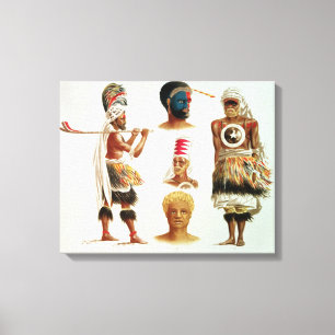 Diverse dansende kostuums in Nakello, Fiji Canvas Afdruk