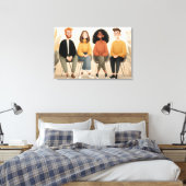 Diverse Friends Sitting Together Cozy Illustration Canvas Afdruk (Insitu (Slaapkamer))