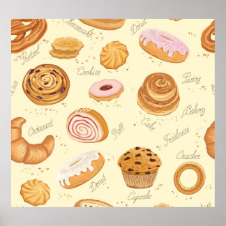 Diverse gebakjes: lekker naadloos patroon. poster