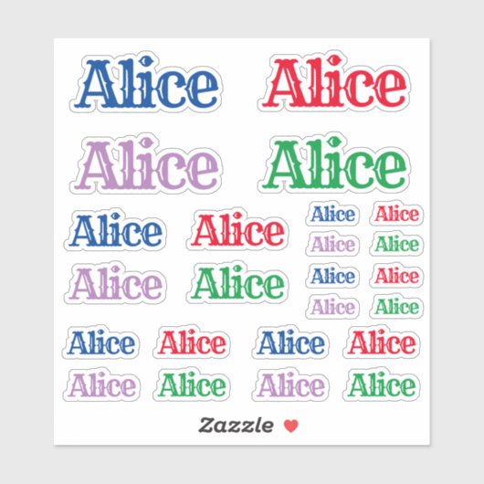 Diverse Grootten van de Naam Alice Sticker (Vel)