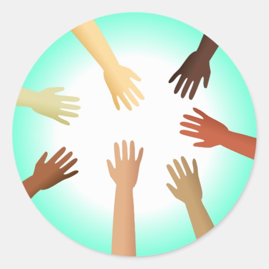 Diverse handen ronde sticker (Voorkant)