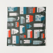 Diverse kleine huizen. Papiersnijstijl. Flat d Wandkleed (Voorkant (horizontaal))