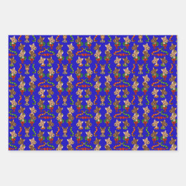 Diverse kleur rendieren met klokken en kransen inpakpapier vel