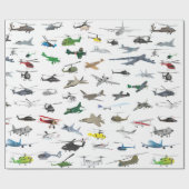 Diverse kleurrijke vliegtuigen en helikopters cadeaupapier (Vlak)