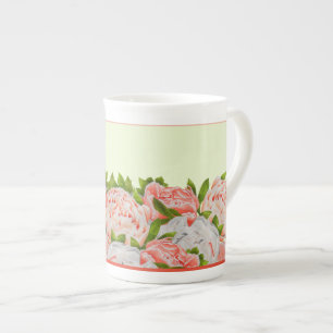 Diverse pioenen op een Bone China Mok