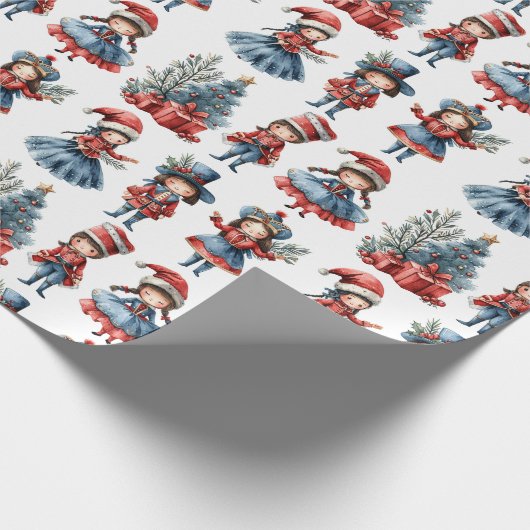 Diverse poppen witte kerst cadeaupapier (Hoek)