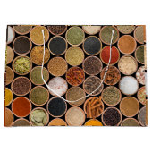 Diverse specerijen en voedselingrediënten groot cadeauzakje (Voorkant)