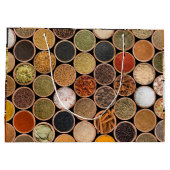 Diverse specerijen en voedselingrediënten groot cadeauzakje (Achterkant)