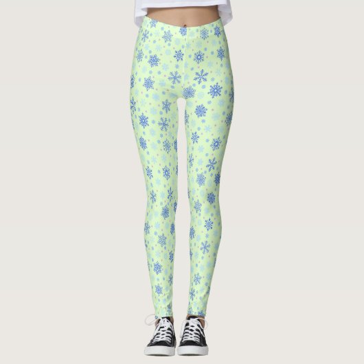 Diverse vormen Snowflake Green Pastel Spring Green Leggings (Voorkant)