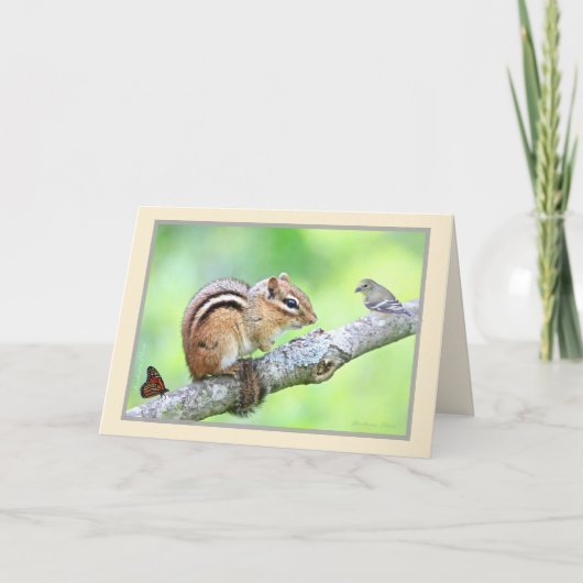 Diverse wereld: chipmunk, vogel, bloemkaart kaart (Voorkant)