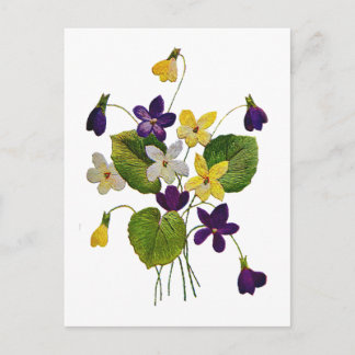 Diverse wilde viooltjes gedaan in Crewel borduurwe Briefkaart