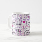 Diverse woorden van de Mode en van de Stijl in een Koffiemok (Voorkant links)