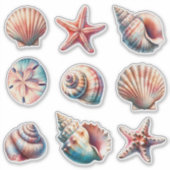 Diverse Zee Shell Stickers - set van 9 (Voorkant)