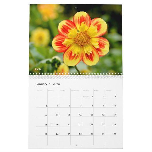 Diverses fleurs calendrier 12 mois (Jan 2026)
