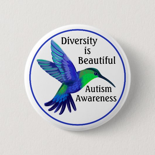 Diversiteit Hummingbird Autisme Bewustzijn Button (Voorkant)