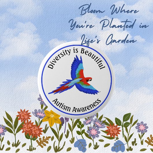 Diversiteit Macaw Parrot Autism Awareness Button