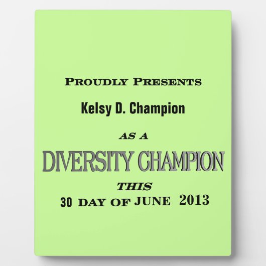 Diversity Champion Plaque (Devant)