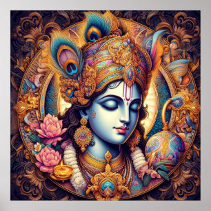 Divine Blue Krishna Kunst Poster