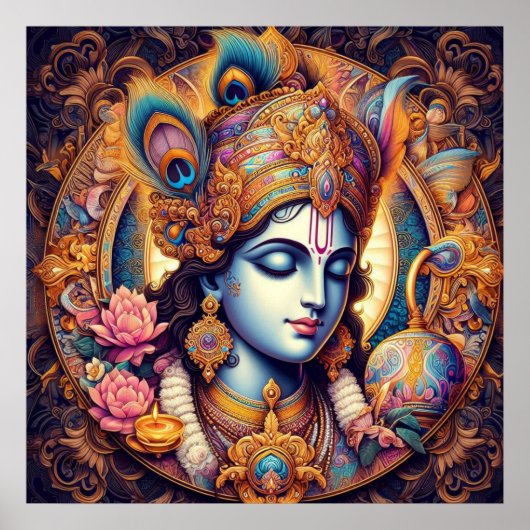 Divine Blue Krishna Kunst Poster (Voorkant)