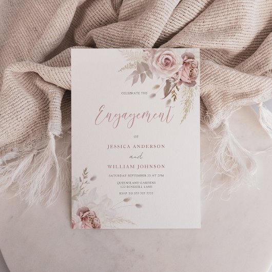 Divine Blush and Dusty Roos Floral Engagement Part Kaart