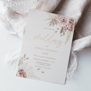 Divine Blush Dusty Roos Floral Wedding Roos Gold Folie Uitnodiging
