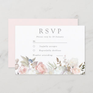 Divine Blush & White Floral Modern Wedding RSVP Kaartje