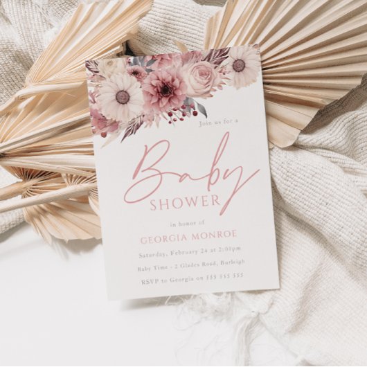 Divine Boho Blush & Roos Baby shower Kaart