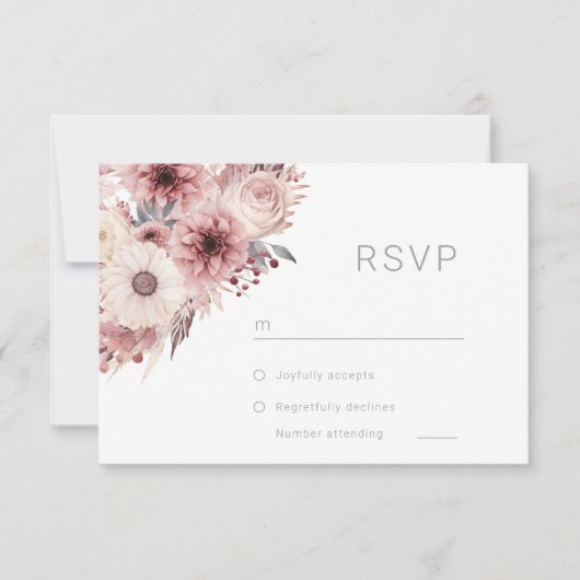 Divine Boho Blush & Roos Bruiloft RSVP Kaartje (Voorkant)