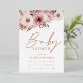 Divine Boho Blush Roos Goud Baby shower Folie Uitnodiging (Staand Voorkant)