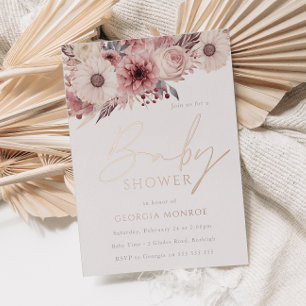 Divine Boho Blush Roos Goud Baby shower Folie Uitnodiging