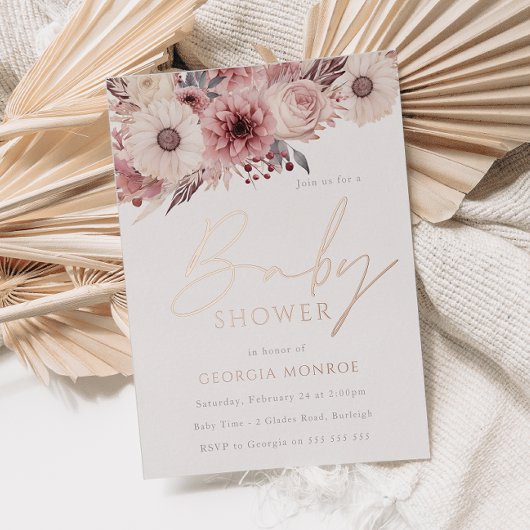 Divine Boho Blush Roos Goud Baby shower Folie Uitnodiging