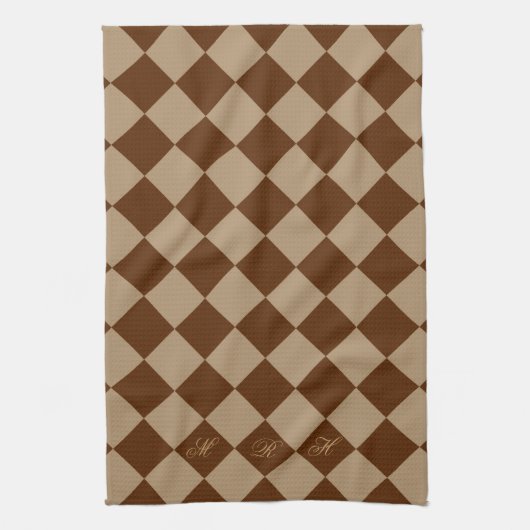 Divine Diamond Pattern_Chocolate Mocha_monogram Theedoek (Verticaal)