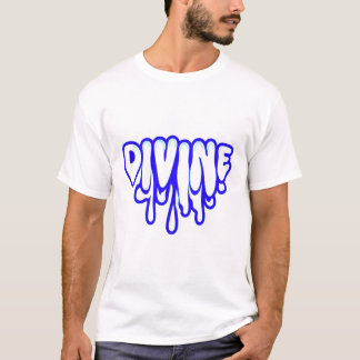 DIVINE Drip Graffiti Tekst Kunst – Neon Blauw Stre T-shirt