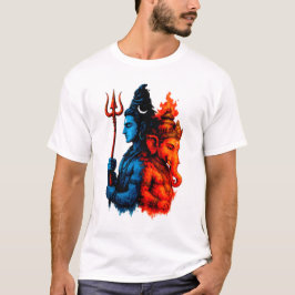 Divine Dualiteit: Blauwe Shiva & Ganesha T-Shirt