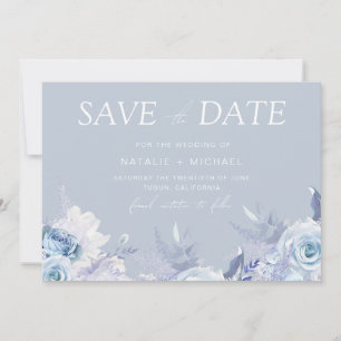 Divine Dusty Blue Floral Bruiloft Save The Date