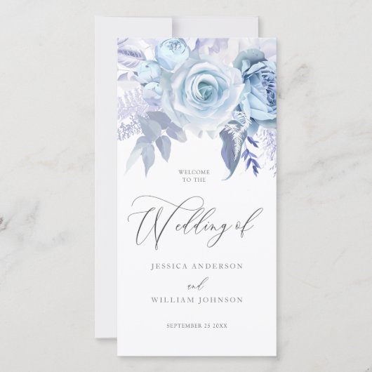 Divine Dusty Blue Floral Wedding Programme (Devant)