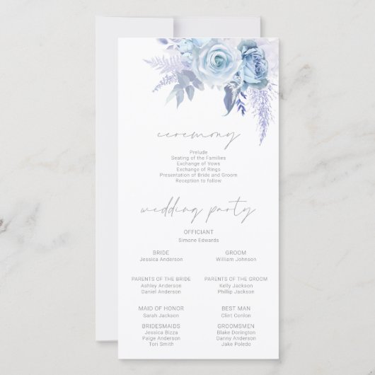 Divine Dusty Blue Floral Wedding Programme (Dos)