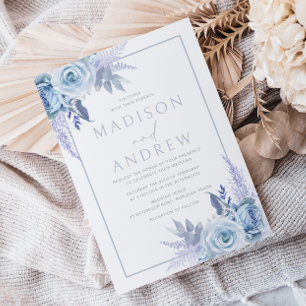 Divine Dusty Blue Moderne Bloemen Bruiloft Kaart