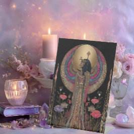 Divine Egyptian Goddess Isis Rainbow Gold on Black Reclamebord Met Voetstuk