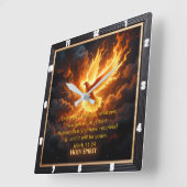 Divine Flame Holy Spirit Dove Mark 11:24 Verse Vierkante Klok (Hoek)