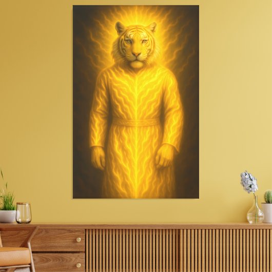Divine Golden Tiger Guardian – Sacred Humanoid Spi Canvas Afdruk (Insitu (Woonkamer))