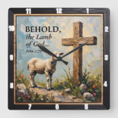 Divine Grace: John 1:29 Time Vierkante Klok (Voorkant)