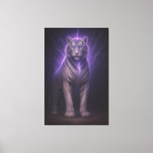 Divine Lightning White Tiger – Celestial Power Fan Canvas Afdruk (Voorkant)